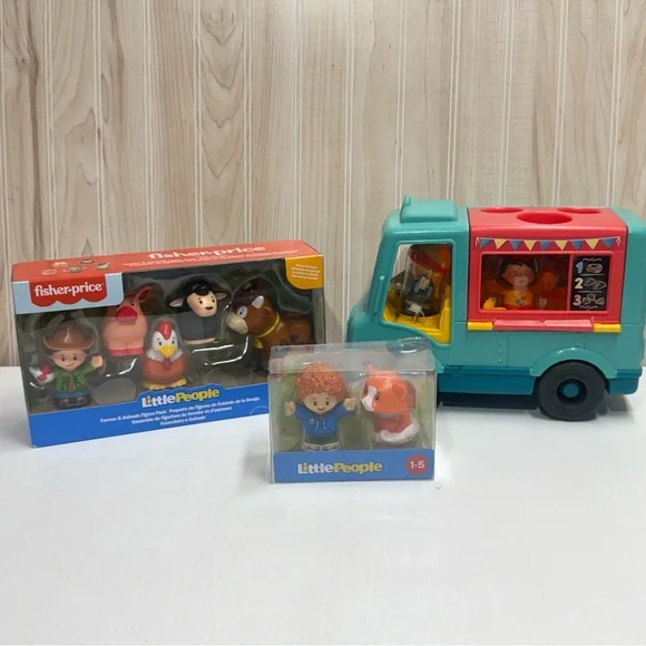Fisher-Price Teal Play School Bus with Little People Figures - Picture 1 of 4